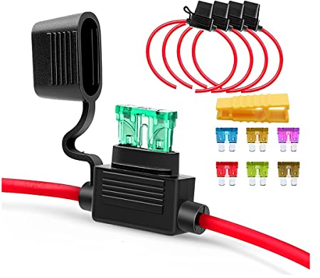 CGEAMDY Portafusibili ATC/ATO 20A Con Fusibile, 16AWG Portafusibile in Linea, 32V Portafusibile a Lama Standard, Per Auto, Camion, Barca, Motocicletta, Automotive, Nautica, Industria E Camper