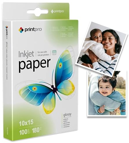 Fotopapier PrintPro von COLORWAY glänzend 180g/m² 100 Blatt 10x15 Sofort Trocken Wasserfest für alle Tintenstrahldrucker