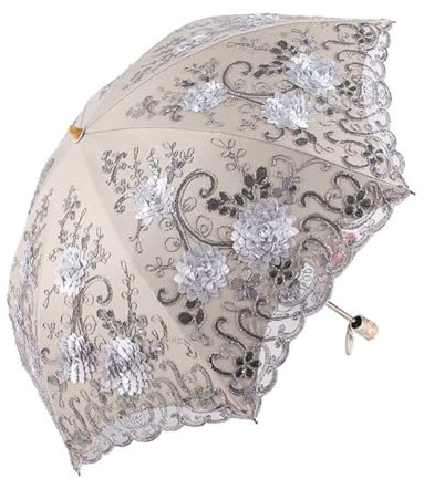 BYNYXI Spetsparaply broderi, 50 cm blomma bröllopsparaply brudparaply dubbelskikt solskydd vikbart paraply spets parasoll för bröllop fest brud fotografering