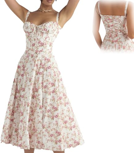 Lemooner vestido corpiño floral para moldear la cintura, vestido corpiño de verano con estampado, vestidos corpiño sexy con estampado de aberturas para mujer (M)