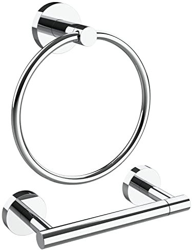 WZRUA Toilet Roll Holder & Towel Ring Set Wall Mounted, Chrome Stainless Steel Toilet Paper Holder and Hand Towel Holder for Bathroom and WC