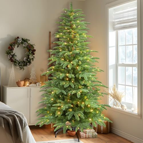 Alupssuc 180cm Sapin de Noël Artificiel, 1045 Branches en PE et PVC, avec 380 Lumières RGB Multicolores et Télécommande, Branches Superposées Abondantes, Parfait pour Les Décorations de Noël, Vert