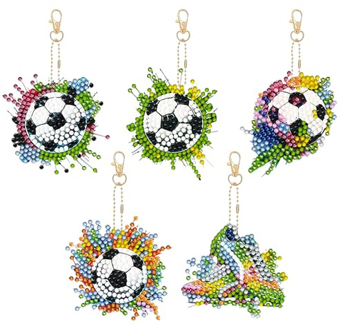 KiKiHong 5 Pcs Football Diamond Painting Keyring,Diamond Art Keyrings | 5D Diamond Art Painting Keychains Pendant Decoration for Girls Boys Beginners