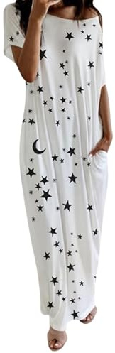 Robe de nuit sexy pour femme - Grande taille - T-shirt - Robe longue extra longue - Avec poches - Col rond doux - Chemise de nuit - Pyjama léger - Chemise de nuit