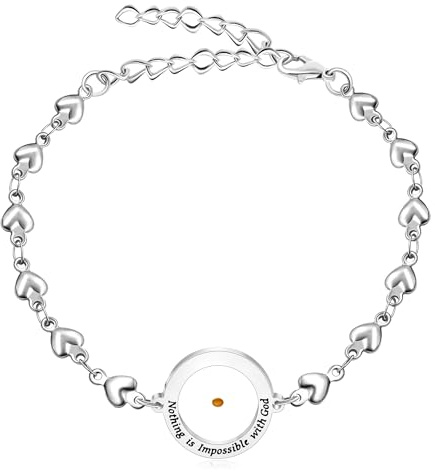 JunyiDIY tro armband för kvinnor | hjärtlänkkedja med rund senapsfrö berlock | Hypoallergeniska rostfritt stål religiösa smycken | inspirerande kristen present till fru, mamma syster, adjustable,