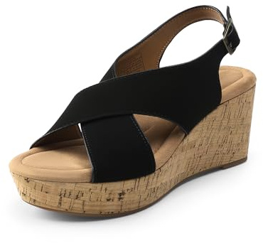 DREAM PAIRS Women's Platform Wedge Sandals,Black,5.5