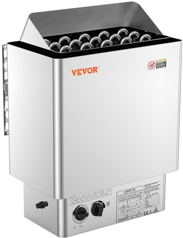 VEVOR Poêle de Sauna Électrique Portable Inox, 8 kW, 400 V 3 N, avec Minuterie 3 h, Contrôleur Intégré, 110℃ Max, pour Sauna 8-12 m³, Utilisation Commerciale de Douche Spa Hôtel, Pierres Non Incluses