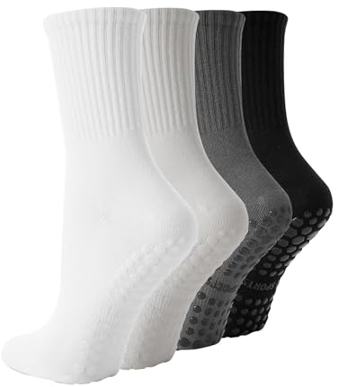 BONANGEL Calcetines Pilates Mujer Antideslizantes Calcetines Yoga Pilates Cortos Transpirables para Yoga, Reformer Pilates, Baile, Fitness, Ballet para Mujer Madre Embarazada 4 Pares