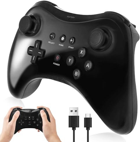 GOMETY Game Controller kompatibel für wii u pro controller, Schwarz Wireless Classic Wireless Joypad Fernbedienung für Wii U Gamepad Konsole kompatibel Wii U Pro Erweiterung