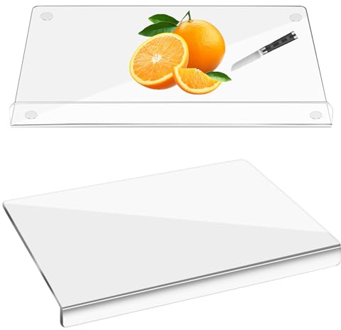 AKOLAFE 2 Pack Acrylic Chopping Board 40x30cm Plastic Chopping Boards for Kitchens 3mm Thick Acrylic Cutting Board with Lip Edge, Clear Cutting Boards with Stop Edge