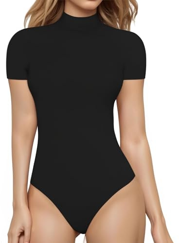 Prontiaduscire Body Donna Maniche Corte Nero Collare Alto Elegante Maglia Bodysuit Intimo Snellente - 226R2 Nero M