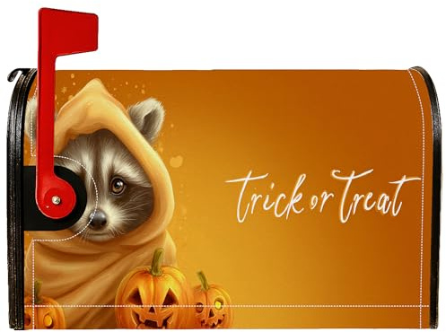 Coperture magnetiche per cassetta postale con procione, fantasioso cappuccio a forma di zucca in stile cartone animato, copertura arancione per Halloween per decorare il giardino e il cortile, 53 x 64