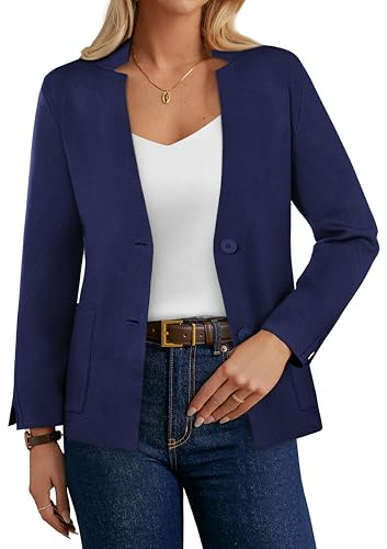 GRACE KARIN Women Navy Blue Blazers Business Casual Sweater Jackets Button Front Knit Cardigans Trendy Work Office S