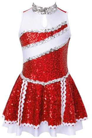 CNYUON Barn skinande paljetter Cheerleading, uniform, balettgymnastik trikåklänning för dans tävling barn konståkning för Cheerleading, klänning