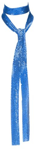 sourcing map Sequins Scarf, Punk Metal Neck Tie Shiny Long Skinny Scarves Wide Sequin Necklace for Women Accessories Party Evening Banquet Daily Dress, Sapphire Blue