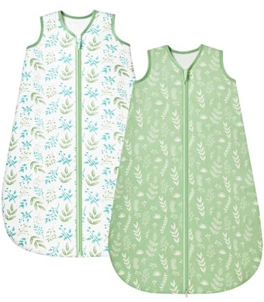 ToyaTec Saco de Dormir para Bebé 1.0 Tog, Paquete de 2, Suave Viscosa de Bambú, Saco de Dormir de Fibra de Bambú Pura Orgánica para Primavera, Verano y Otoño(Verde,S)