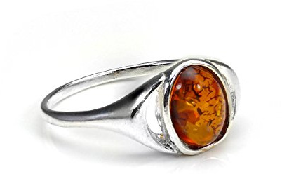 JewelleryBox Bague Ovale en Argent 925/1000 et Ambre -Tailles 50 à 59