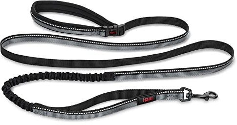 HALTI Aktiv Hundeleine – Griff mit Neopren-Polsterung, 3M-Reflektorgewebe und Stoßdämpfung. Freihandleine, Ideal zum Laufen mit kleinen und mittelgroßen Hunden (Größe Klein, Schwarz)