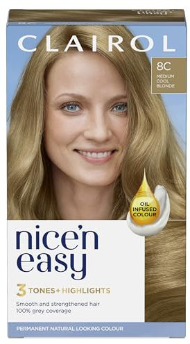 Clairol Nice'n Easy Crème, Natural Looking Oil Infused Permanent Hair Dye, 8C Medium Cool Blonde