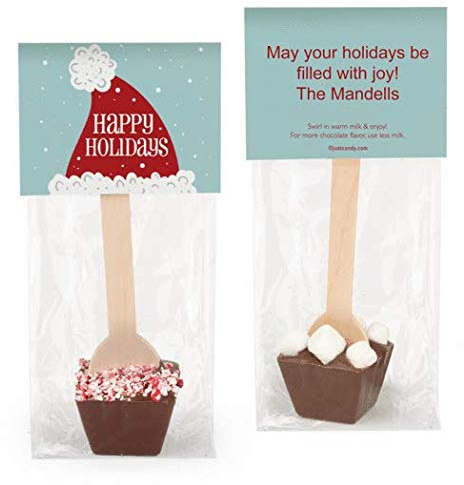 Hot Chocolate Spoons Personalized Christmas Gourmet Milk Chocolate Favors (12 Pack) - Happy Holidays Santa Claus