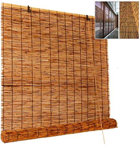NIANXINN Bamboo Roller Blinds,Natural Made of Reed,Premium Retro Straw Blinds, Light Filtering Roll Up Blinds with Valance,Decorative Curtains,for Outdoor/Indoor,Custom (90x120cm/36x47)