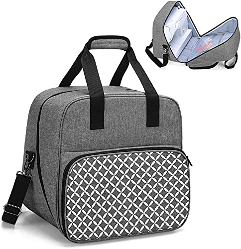 Yarwo Nähmaschinentasche mit Abziehbarem Holzbrett, Tragetasche mit Großer Öffnung Kompatibel mit Singer, Brother und Anderen Nähmaschinen, Grau mit Diamant Muster(PATENT ANGEMELDET)