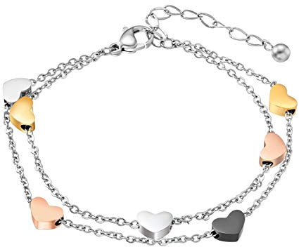 Edelstahl herz Damen Armband Armkette Armschmuck Armband mit herz Anhängern Doppelt Kette Armband für Frauen Mädchen Armkette stern Freundschaftsarmband Freundschaftsarmbänder