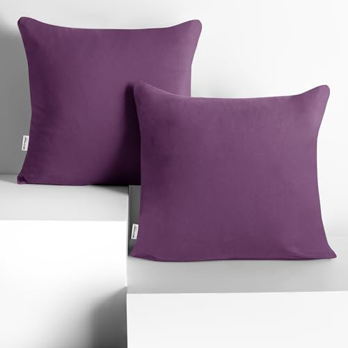 DecoKing 2 Kissenbezüge 40x40 cm Jersey 100% gekämmte Baumwolle Reißverschluss Pflaume Amber