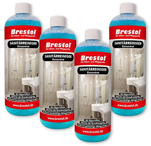 BADREINIGER POWER 4x 1000 ml Konzentrat - mit Abperl-Effekt Grundreinigung Kalklöser Fliesenreiniger Duschkabinenreiniger Kalkentferner WC-Reiniger Sanitärreiniger