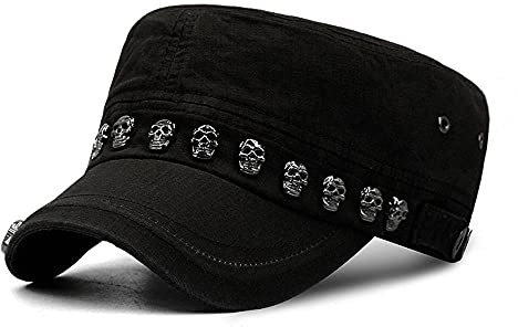 Uteruik Unisex armékeps militärhatt skalle nitar platt topp baseballkeps (#C)