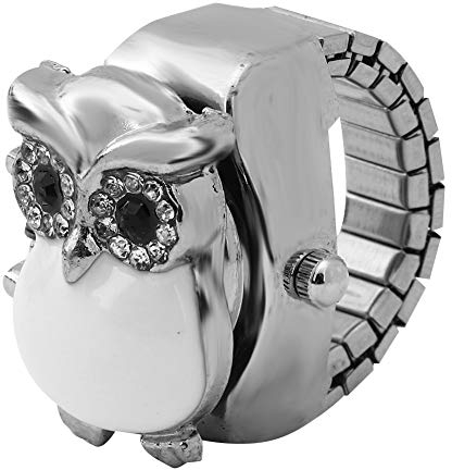 ZJchao Fingerring Uhr Flip-Up Cover Vintage Eulenmuster Runde Finger Quarzuhr Geschenk für Geburtstag Graduierung(Weiß)