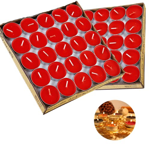 CINY Lot de 50 Bougies Chauffe-Plat, Petite Taille Bougies, Durée De Combustion De 2 Heures, Artefact De Confession De Proposition d'Amant De Mariage Romantique, Pour La Maison Restaurant Fête (rouge)