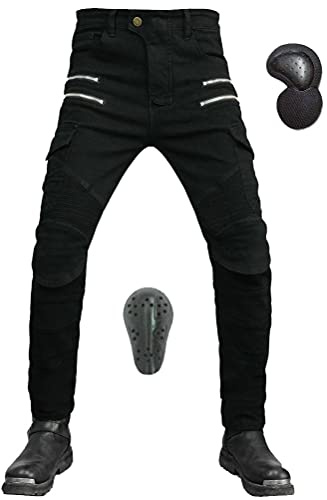 Armor Qtrees herr motorcykel ridbyxor motorcykel jeans med 4 x rustning knäskydd höft kuddar, svart, XL