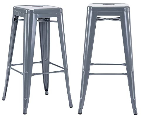 DUHOME Tabouret de Bar Industriel Chaise Salle à Manger Lot de 2 Tabouret Empilables Siège Bistrot Cadre en Métal pour Cuisine Restaurants (Gris, 76cm)