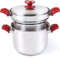BAKAJI Set 3 Pezzi Pastaiola in Acciaio Inox, Vaporiera con Manici Rivestiti e Coperchio in Vetro, Pentole da Cucina per Cottura a Vapore Adatto a Sorgenti Gas, Elettriche, Vetroceramiche e Induzione