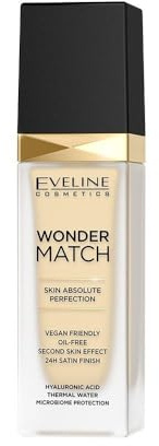 Eveline Cosmetics Wonder Match Liquid Foundation Moisturising Make Up with Hyaluronic Acid Vit. C, E and Sea Water