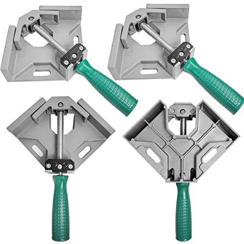 4 Pièces Serre Joint Menuisier, Pince à Angle Droit en Alliage d'Aluminium à 90 Degrés, Menuiserie Outillage Pinces à Angle Droit Réglables, Outils à Mainpinces d'Angle pour Bois, Métal, Verre