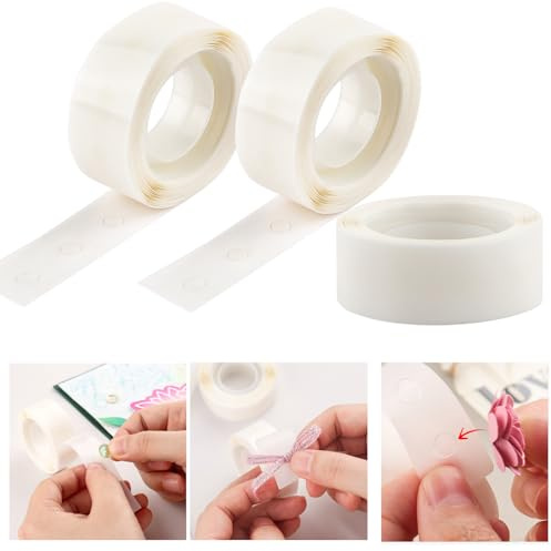 OTCRAFT 900 Pcs 1/8in (3mm) 3 Roll Ultra Thin Adhesive Dots,Clear Removable Mini Glue Dots, Double Sided Stickers Permanent Sticky for Balloons Wedding Decoration or DIY Craft Dots(300 Pcs/Roll)