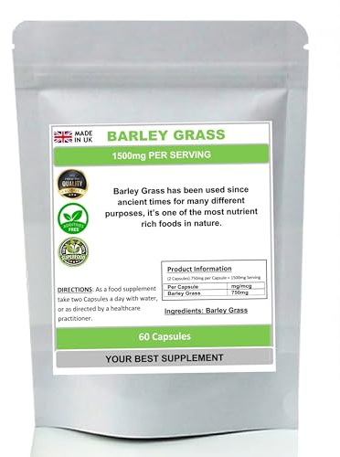 Barley Grass Capsules 750mg- Pure,Antioxidant (High Strength) No fillers (60)
