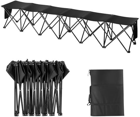 VEVOR Tragbare Klappbank, 6 Sitze, Faltbare Seitenbank, Outdoor-Campingbankstühle mit Tragetasche, Mannschaftssport-Seitenbank für Fußball, Camping, Angeln, kein Zusammenbau nötig