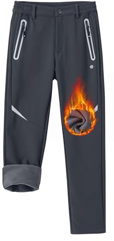 Pantalons de randonnée garçon Pantalon Chaud imperméable Fille Pantalon Ski Enfant Pantalon Trekking Enfant Softshell Pantalons garçons Gris-C 110-122
