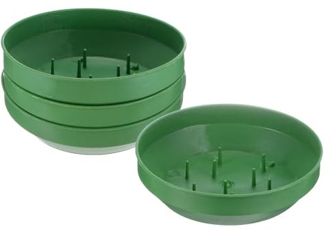 M METERXITY 4-Pack Floral Centerpiece Trays, 5.51 Inch Plastic Bowl Flower Arrangement Base for Table/Party/Wedding Decor, Round Flower Foam Holder Box [Green]