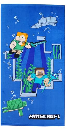 Theonoi - Toalla infantil de baño, playa y ducha para niña y niño, 100% algodón, 70 x 140 cm (Minecraft Steve Alex)