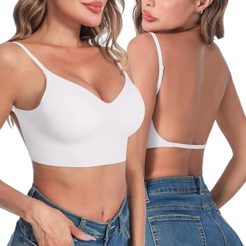 Générique Soutien Gorge Dos Nu Invisible Soutien Gorge Push Up pour Femme Deep V Soutien Gorge sans Armature Brassiere Dos Bas en U Soutien Gorge Dos Transparent Soutiens-gorge