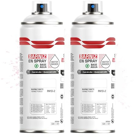 Etrexonline Pintura Spray Ecológica 400ml - Base Agua, Sin Olor - Para Muebles, Metal, Plástico y Madera - Colores Vivos y Permanentes, Cobertura Uniforme - Barniz Mate, 2 unidades