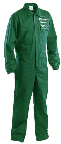 Ristohouse Tuta da Lavoro Intera in Cotone, Blu Navy, 260 gr/m², con Elastici ai Polsi, Tasche Multiple (Verde, L)