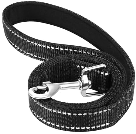 Coptiner Laisse réfléchissante pour chien en nylon durable avec fermoirs métalliques pour escalade, promenade, accessoires pour animaux de compagnie, 120 x 2 cm, noir