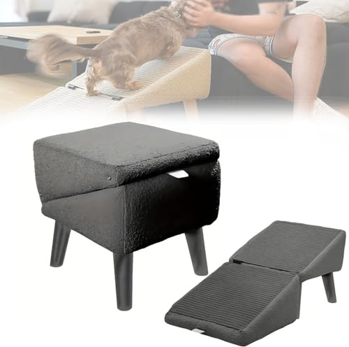DFANCE Rampe pour Chien Ottomane Divisée,Rampe Légère Tout-en-Un pour Chaise Lit Canapé,Marches pour Animaux De Compagnie,Marches De Porche Extérieur(Color:Noir (Peluche))