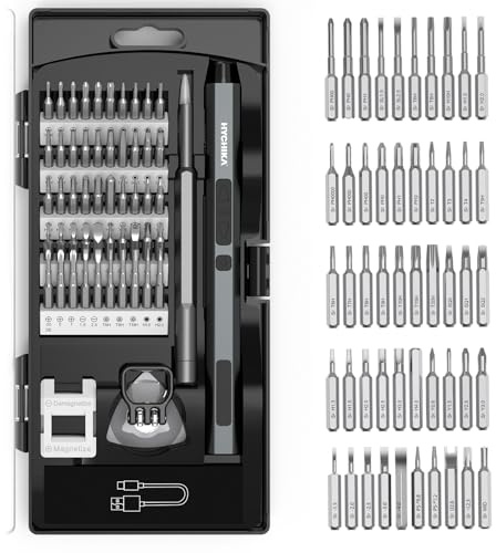 HYCHIKA Juego de destornilladores eléctricos de precisión de precisión 62 en 1,juego de destornilladores eléctricos,herramientas de precisión para electrónica con batería,para teléfono móvil