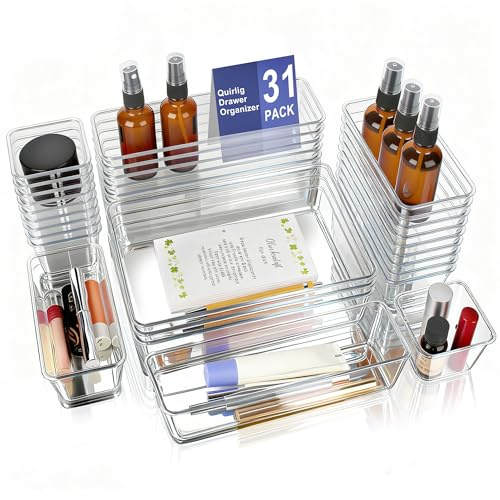 Organizer Cassetti 31 Pezzi – Organizer Per Cassetti Plastica Trasparente, 4 Dimensioni, Organizer Trucchi, Porta Trucchi organizer, organizer Bagno, organizer Cassetti Bagno, Divisori Per Cassetti